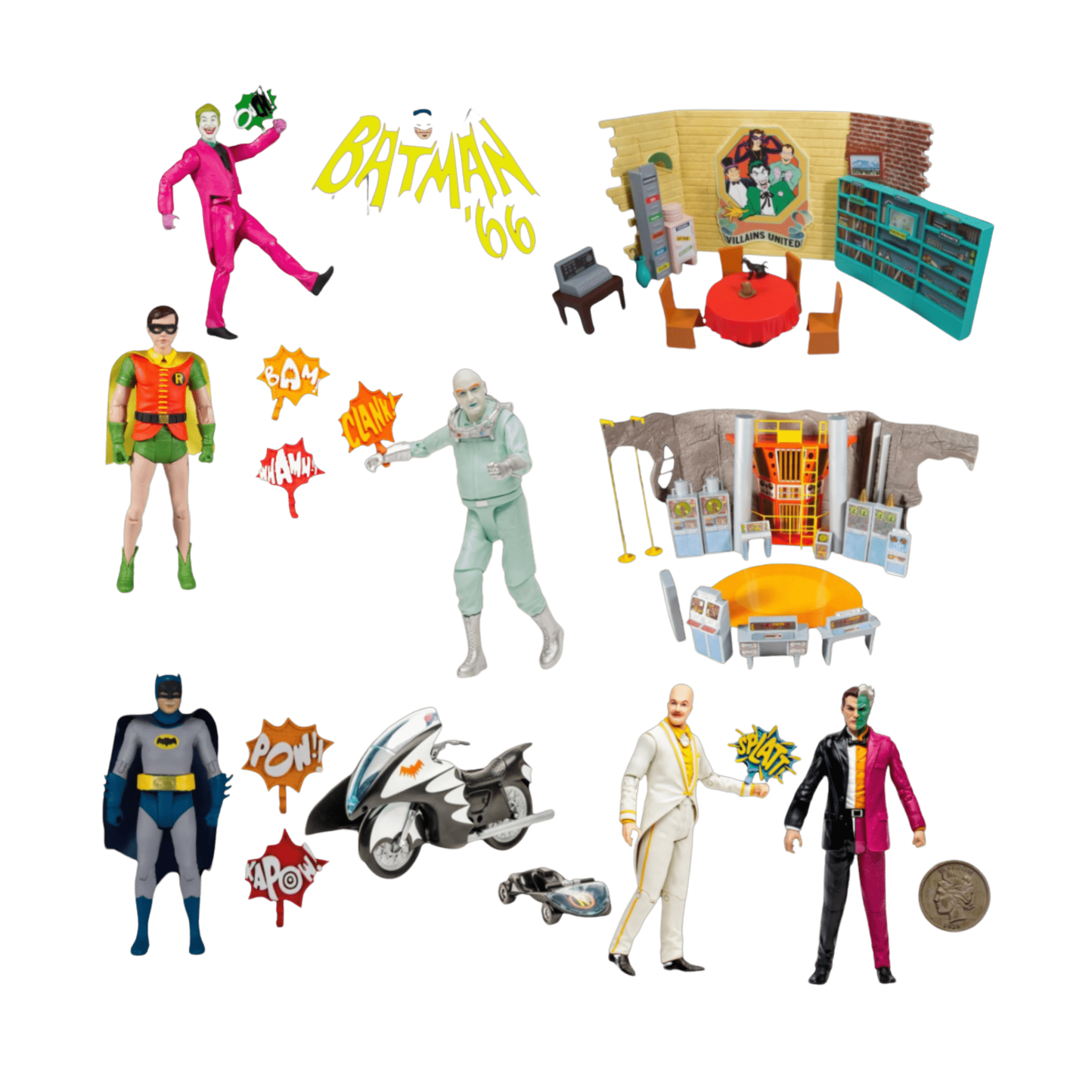 Batman 66 Tv Series 9-piece action figure Bundle set - LOW&BEHOLD
