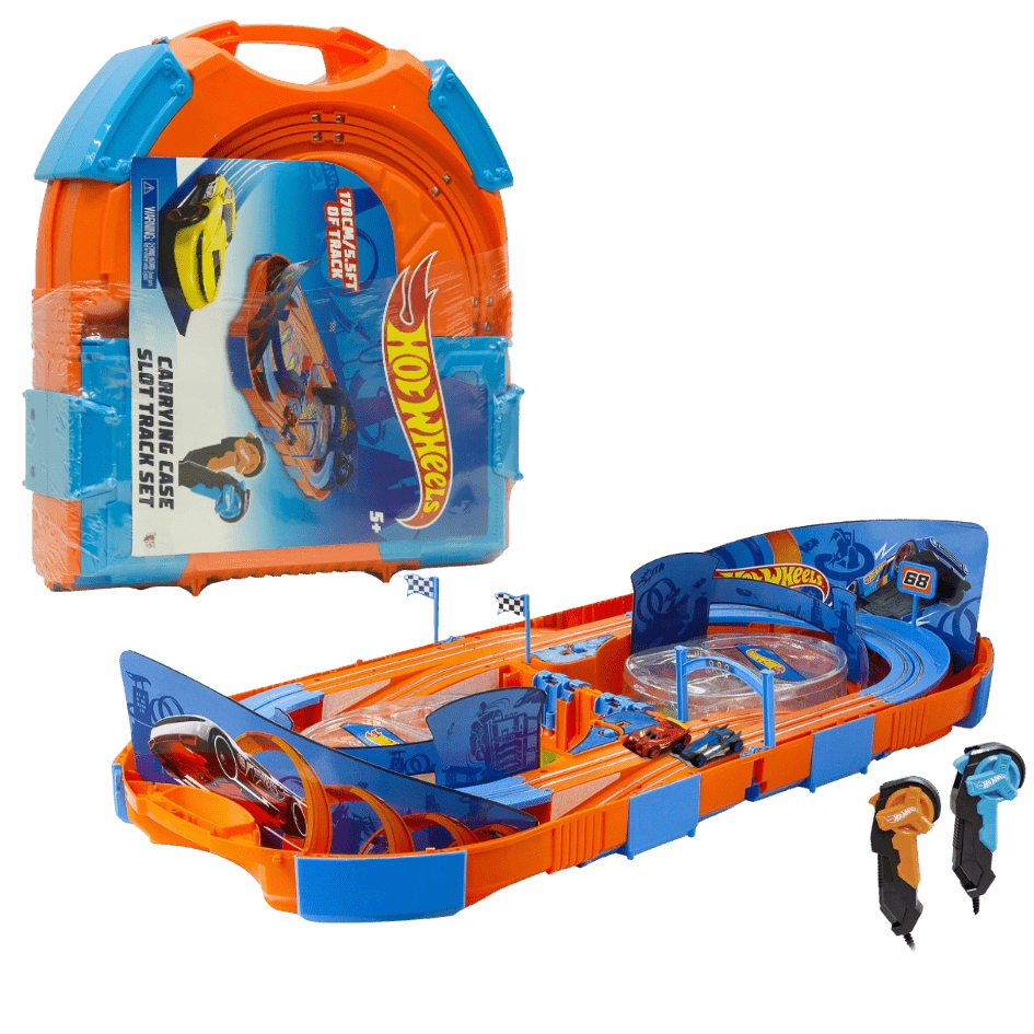 Hot Wheels: Carrying Case Deluxe Slot Track Set Two 1:64 Cars, and 5.5 Feet of Track - LOW&BEHOLD