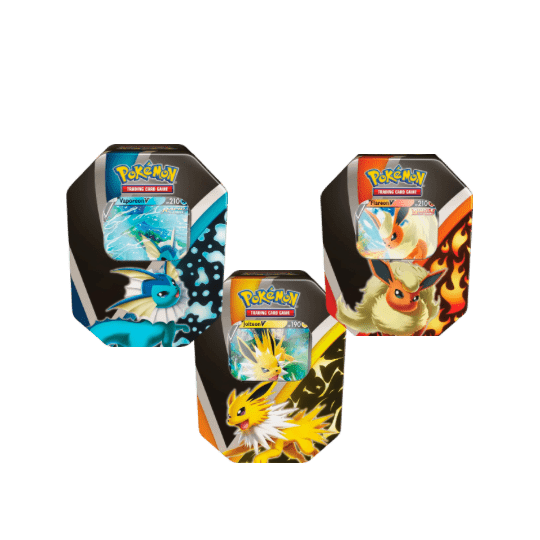 Pokémon TCG: Eevee Evolutions Evolving skies Tins - Jolteon V, Flareon V, & Vaporeon V (SWSH07) - LOW&BEHOLD