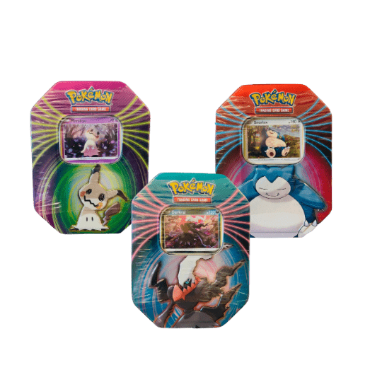 Pokemon TCG: Mighty Mysterious Tins Mimikyu, Snorlax,& Darkrai - LOW&BEHOLD