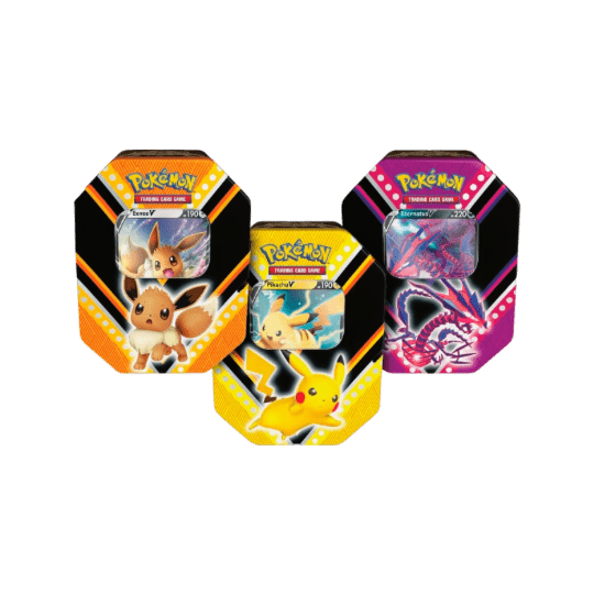 Pokemon TCG: V Power Tins - Pikachu V, Eternatus V, and Eevee V - LOW&BEHOLD