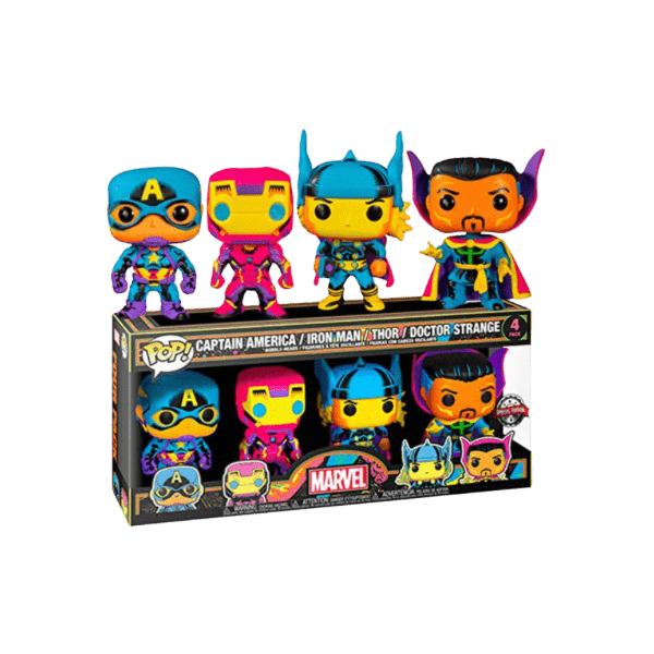 Funko ! Marvel Captain America / Iron Man / Thor / Doctor Strange [Blacklight] 4-Pack - LOW&BEHOLD