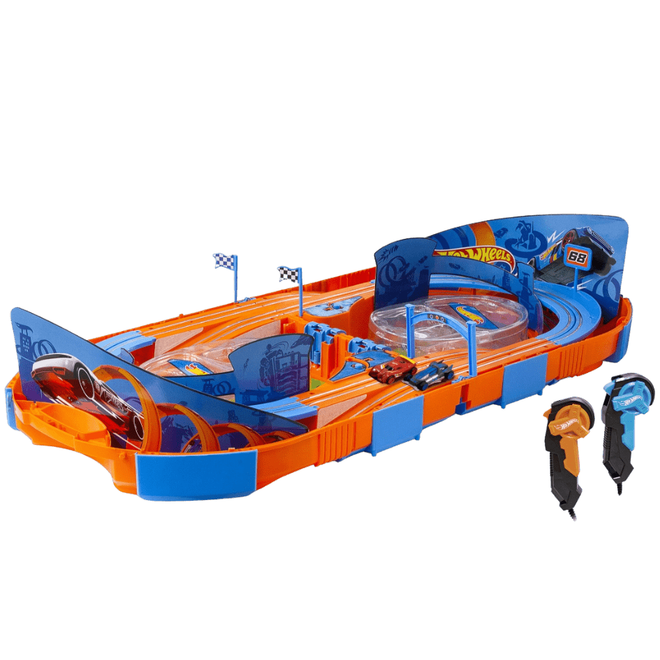 Hot Wheels Carrying Case Deluxe Slot Track Set Two 1 64 Cars and 5.5
