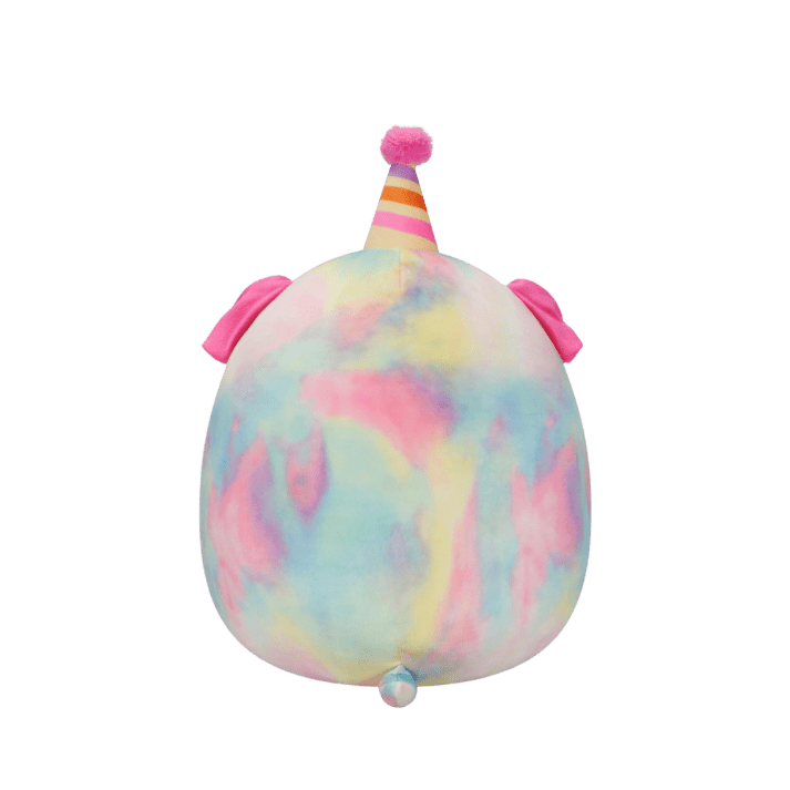 Squishmallows 12” Delenne Rainbow Tie-Dye Dog with Party Hat - LOW&BEHOLD